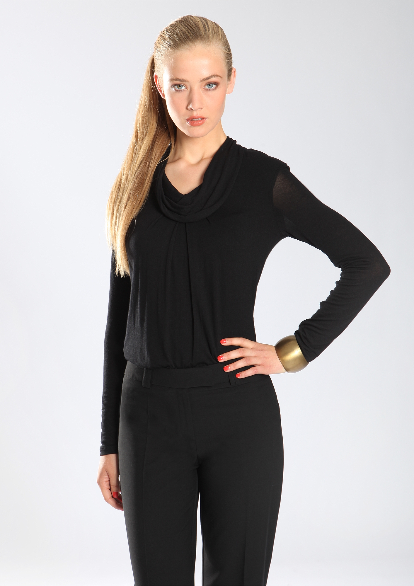 Longesleeve Shirt mit Wasserfallausschnitt