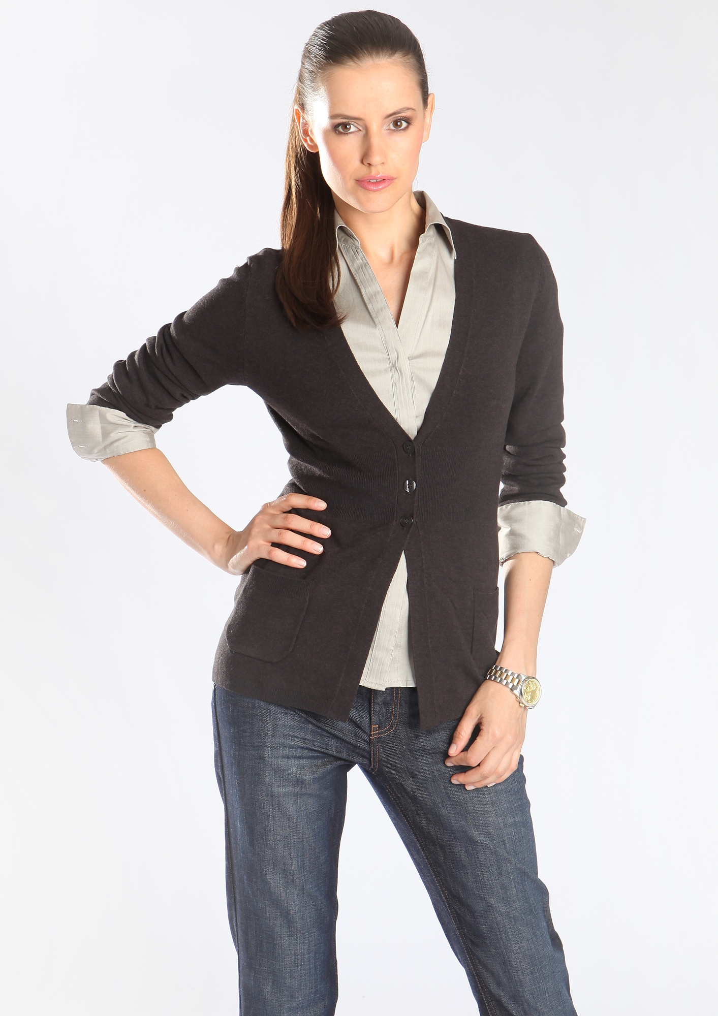 Strickjacke mit Rippeinsatz